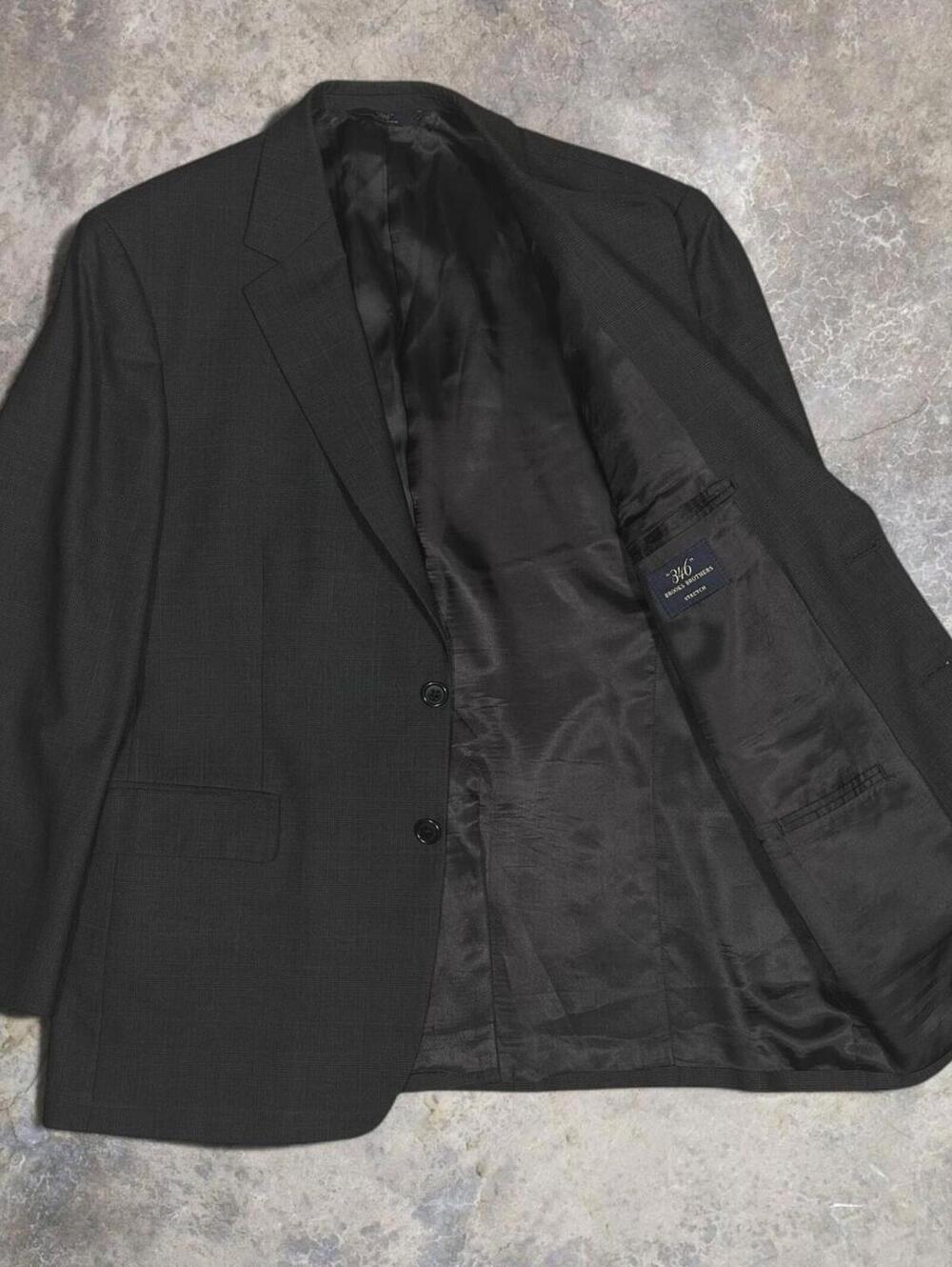 Brooks Brothers 346 Stretch Navy Blue Wool Windowpane Blazer Men’s 42S